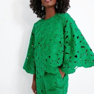 TUCKERNUCK Atlantic Pacific Mia Green 3D Lace Top, GREEN, New With Tags